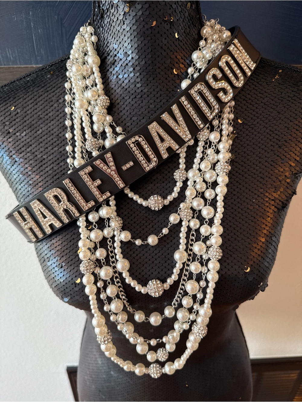 Harley Davidson Crystal Font Black Genuine Cowhide Leather Belt Size XS